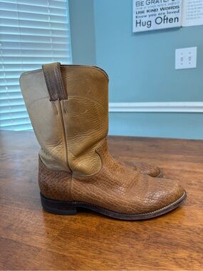 Vtg Justin 3425 Men's Buckskin Apache Bullhide Leather Roper Western Boots 10.5